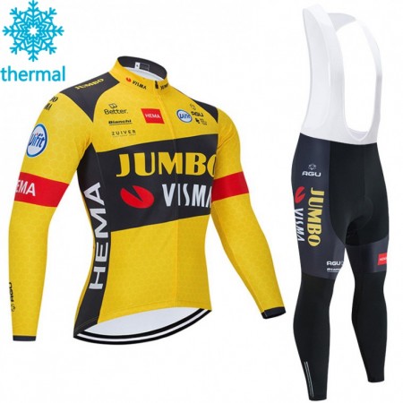 Cykeltrøje Langærmet + Bib Cykelbukser 2020 Team Jumbo-Visma Viter Thermal Fleece N001